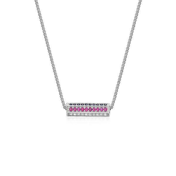 NR0LBYA-W "Cheer" Created Sapphire, Ruby & White Sapphire Hexagon Pillar Pendant Necklace