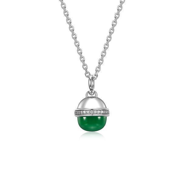 NR0LBYH-W "Pivot" Genuine Light Green Agate & Round Cubic Zirconia Pendant Necklace