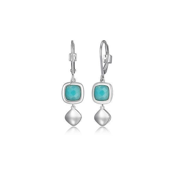 ER2LCPG-W "Mirage" Cushion Cut Amazonite Bezel Set Dangle Leverback Earrings