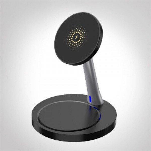 2 in 1 Magnetic Wireless Charger Station 15W Quick Charger MagSafe Charging Stand for Universal Cell Phones and Qi Compatible Device - Black
