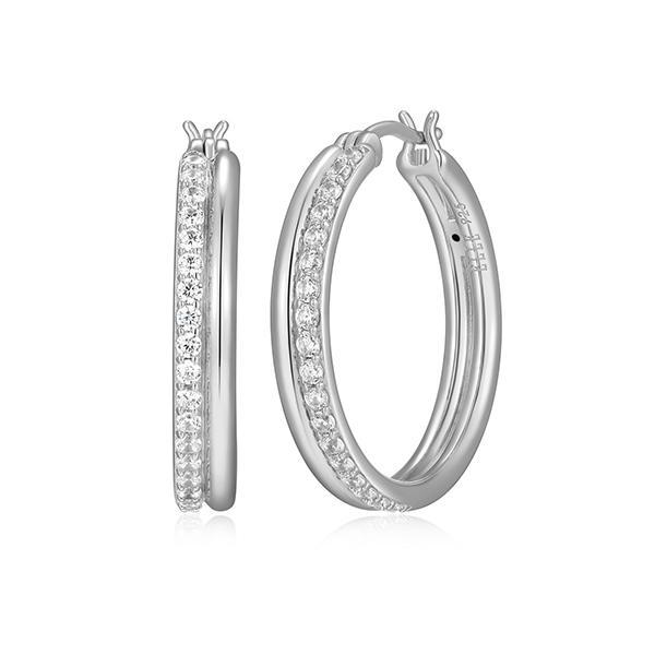 ER2LCT600-W Sterling Silver GODDESS Cubic Zirconia and Silver Double Row Hoop Earrings