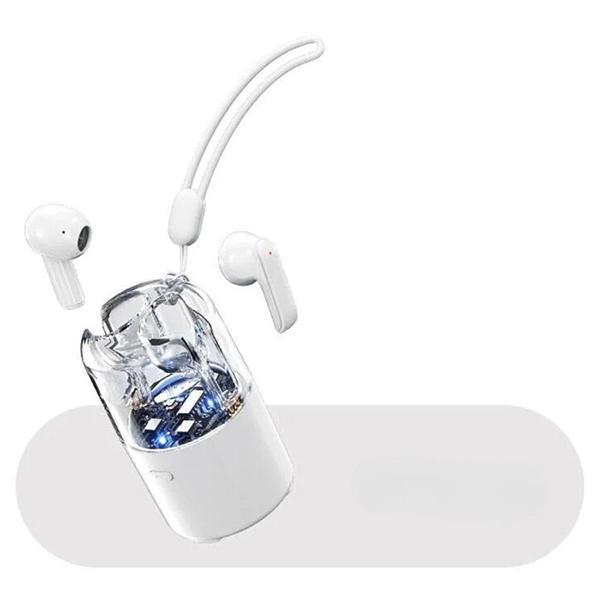 Portable Wireless Bluetooth TWS Headphones with Speaker Charging Case - RGB Lights and Transparent Design KITC60 for Universal Cell Phone And Bluetooth Device - White