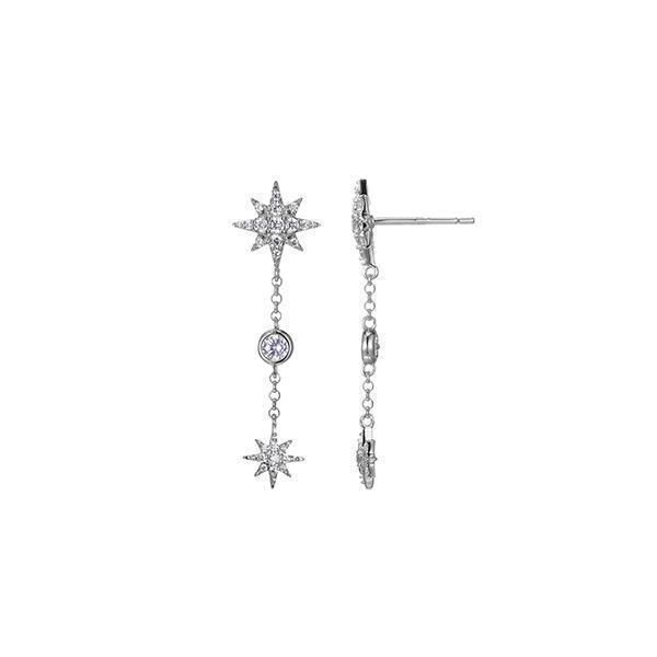 Goddess Diamondlite Cubic Zirconia Double Star Drop Station Earrings - Silver