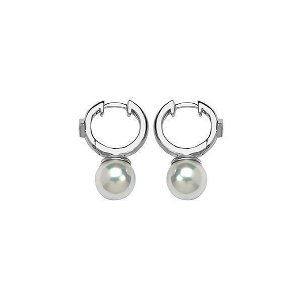 E62L407-W "Core Essentials " Sterling Silver White Pearl Shell Hoop Earrings