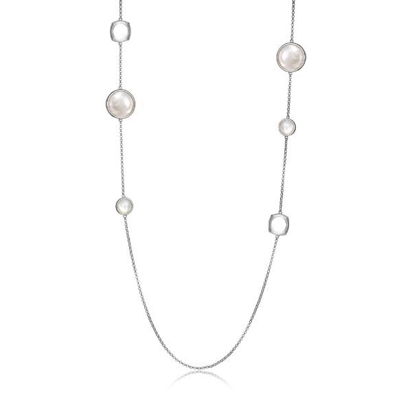 NR0LBFAA-W Sunrise White Mother of Pearl Station Necklace