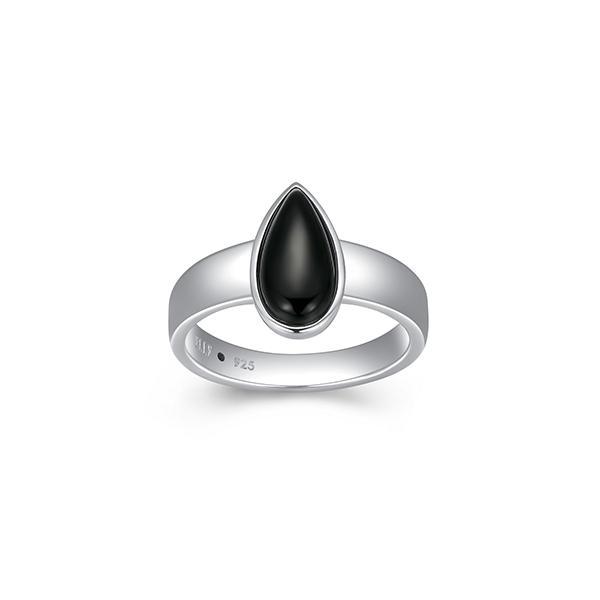 RR4LAGW27-W-7 Sterling Silver ETHEREAL DROPS Pear Shape Black Agate Ring Size 7