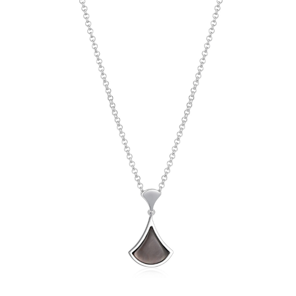 NR0LBJRA-W Delta Triangular Mother of Pearl and CZ Necklace