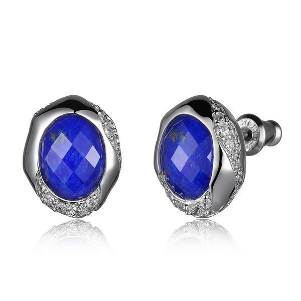 ER2LC4JGV-W Sterling Silver OASIS White Crystal Lapis and Cubic Zirconia Post Earrings