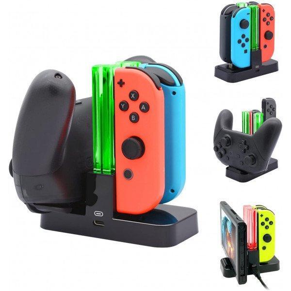 Charging Dock Stand Station with Charging Indicator and USB-C Cable Compatible with Nintendo Switch Joy-cons and Pro Controller - Clear