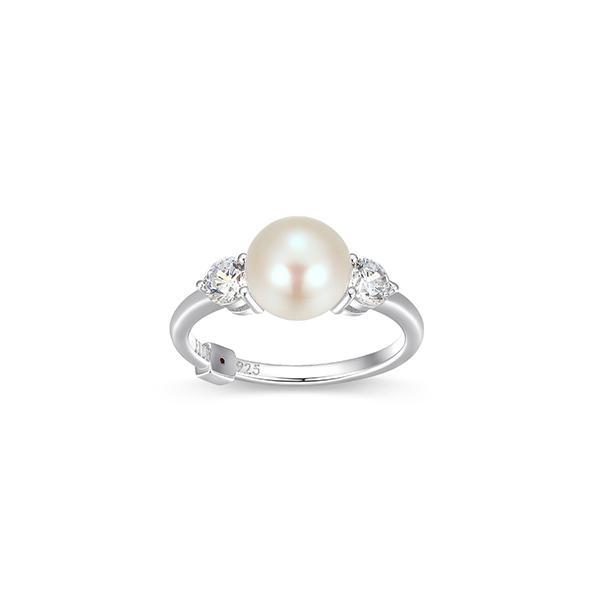 RR4LAJ245-W-7 Sterling Silver MAJESTIC White Pearl with Cubic Zirconia Accent Ring Size 7