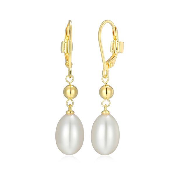 E32LCU745-Y Sterling Silver GENESIS Oval White Pearl and Silver Bead Dangle Leverback Drop Earrings