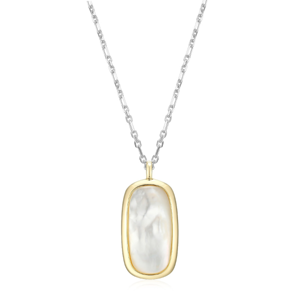 NR0LBXRA-2T Allure Mother of Pearl Cushion Cut Two Tone Necklace