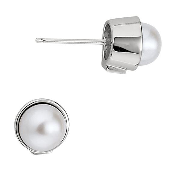 ER2LBCR45-W Sterling Silver Genuine White Pearl Stub Earrings