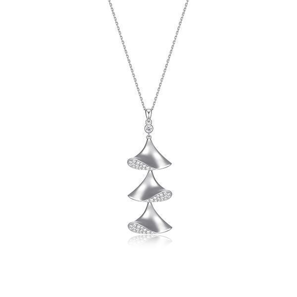 NR0LBS4-W "Flamenco" Triple Triangular Dangle with Cubic Zirconia Necklace