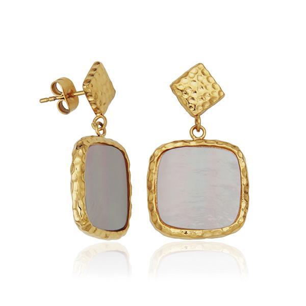 CJ STEELX White Shell Pearl Dangle Earrings - Gold