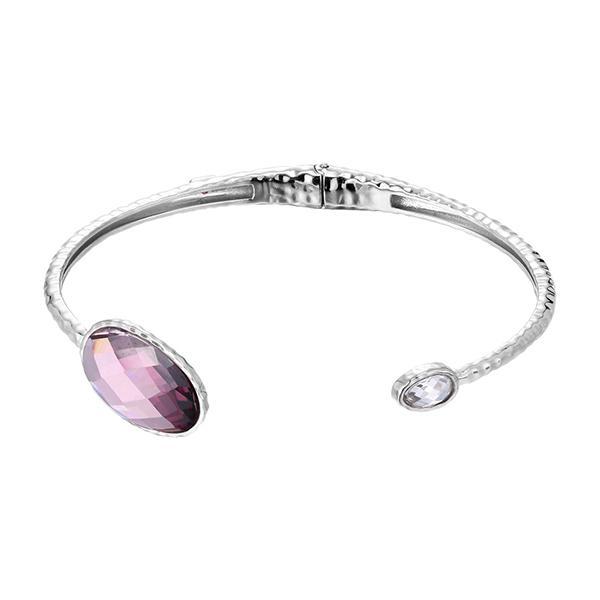 BR1LA9LE-W-7 Fire and Ice Cubic Zirconia and Crystal Checkboard Hinged Bangle Size 7