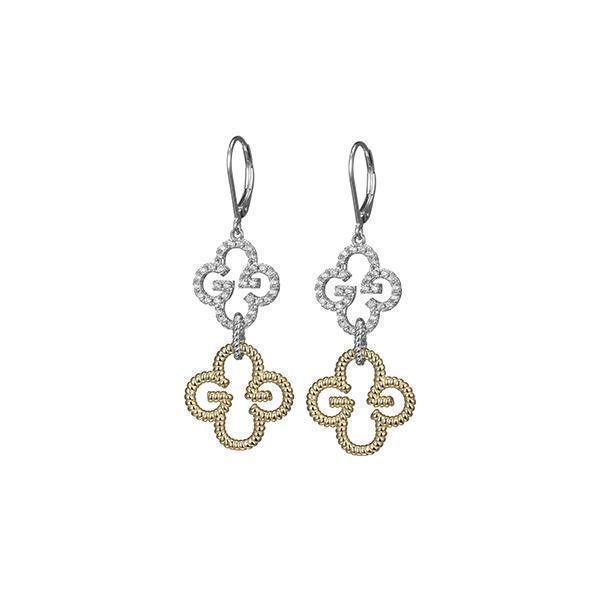 ECGR2Q08G-2T Sterling Silver "MONOGRAM" Double Earrings with Cubic Zirconia
