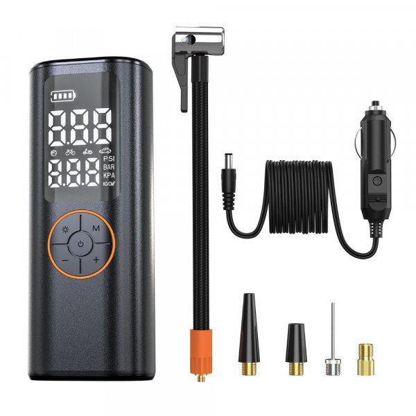 Portable Car Tire Inflator with 4500mAh Power Bank – 5 Modes, Digital Display, and Flashlight - Black
