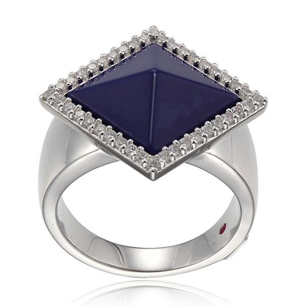 RR4L908CR-W-6 Sterling Silver NEFER Synthetic Lapis Lazuli and Cubic Zirconia Pyramid Ring Size 6