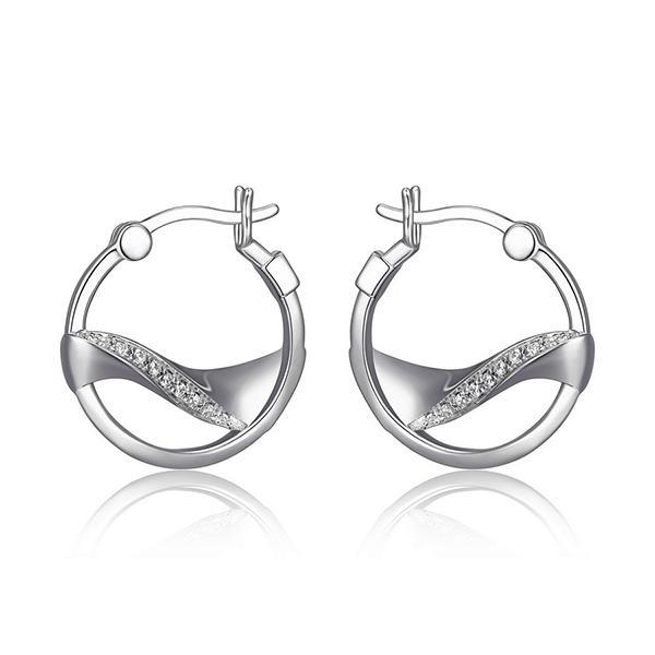 ER2LCDQ00-2T Sterling Silver MOON SHADOW Cubic Zirconia  Wavy Round Hoop Earrings