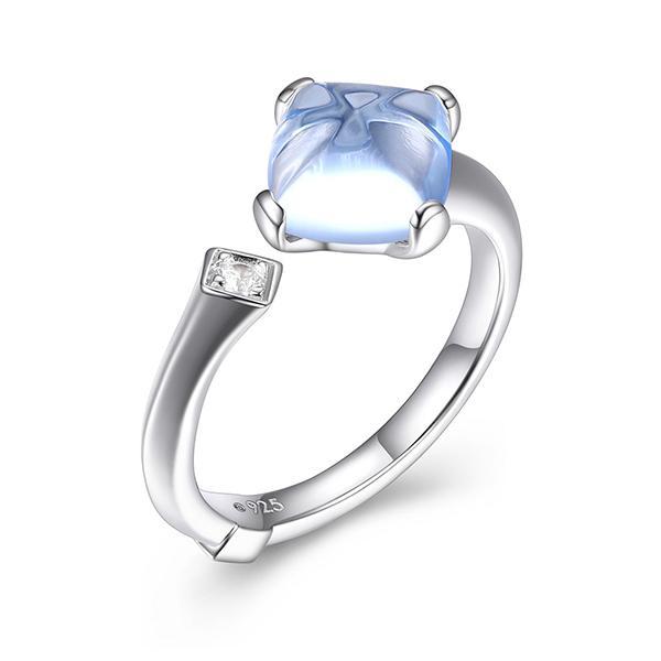 RR4LABRBV-W-9 Sterling Silver  Marble Cushion Cut Synthetic Blue Crystal and Cubic Zirconia Open Ring Size 9
