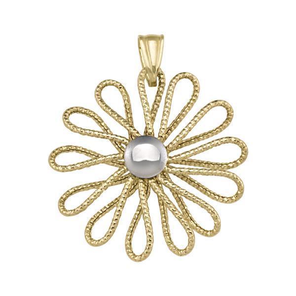 10K Gold and Silver Flower Shaped Pendant - 1.6gm