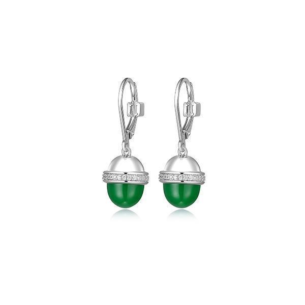 ER2LCSR-W "Pivot" Genuine Light Green Agate & Cubic Zirconia Lever Back Drop Earrings