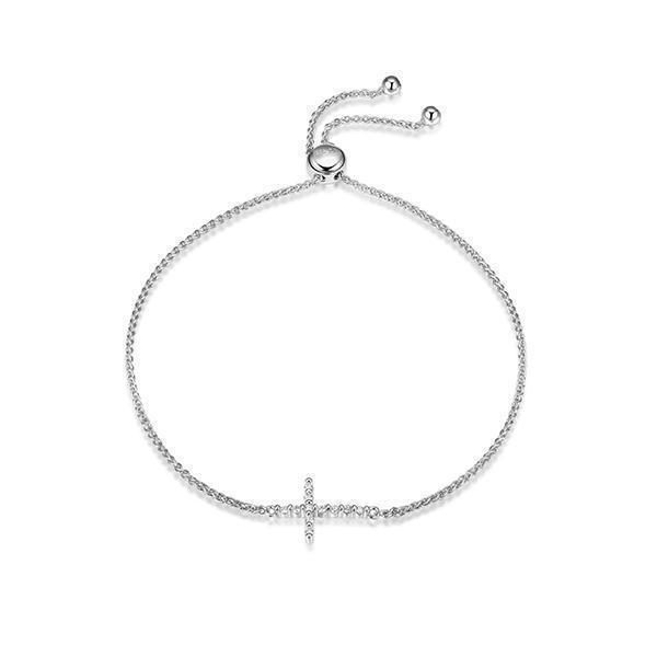 Diamondlite Cubic Zirconia Slim Cross Adjustable Slider Bracelet - Silver