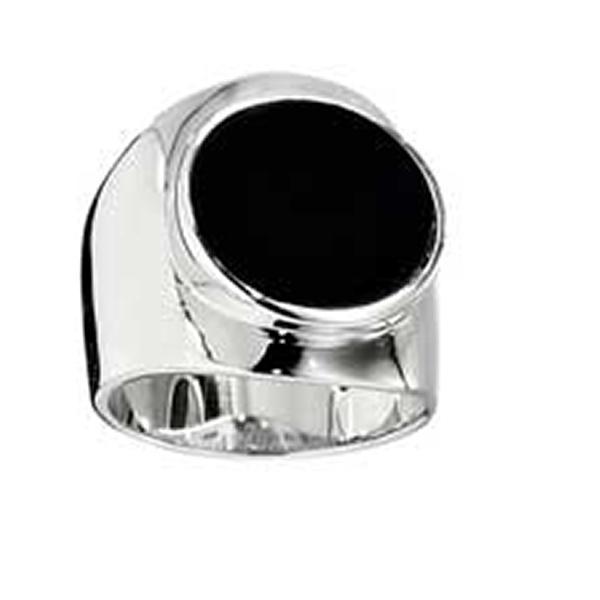 RR4L75727-W-8 Sterling Silver Theme Black Agate Ring Size 8