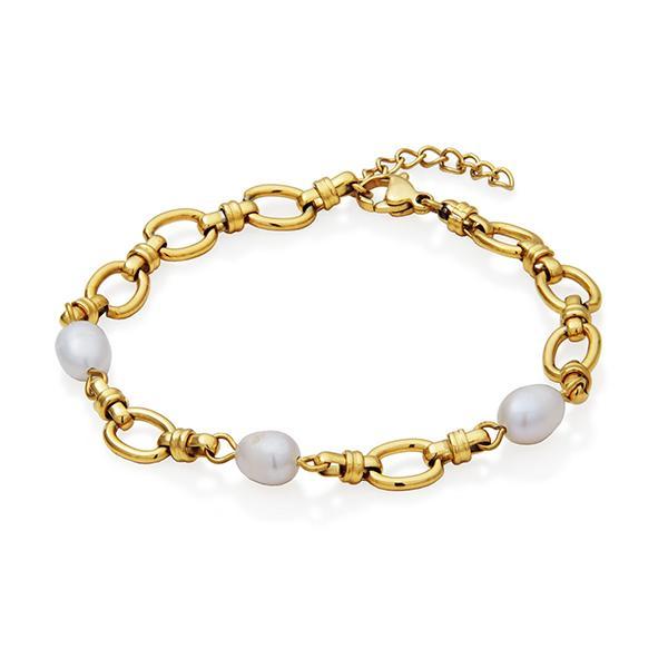 CJ STEELX Fresh Water Pearls Link Bracelet Size 7 - Gold