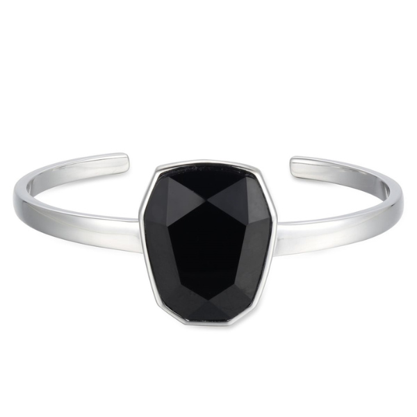 BR1LA512-W-6.5 Exuberance Black Agate Open Bangle Bracelet Size 6.5