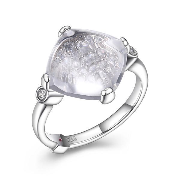 RR4LABSAV-W-8 Sterling Silver  Marble Cushion Cut Synthetic White Crystal and Cubic Zirconia Ring Size 8