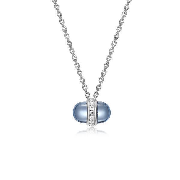 NR0LBYJB-W "Pivot" Synthetic Dark Blue Quartz & Round Cubic Zirconia Oval Pendant Necklace
