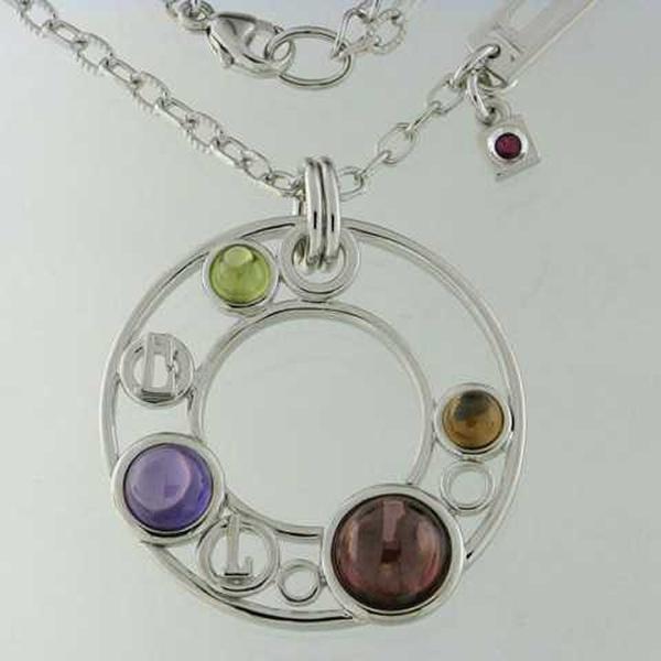 NR0L97197-W-18 Sterling Silver Smoky Quartz Purple-Red Olive and Brown Cubic Zirconia Necklace Size 18