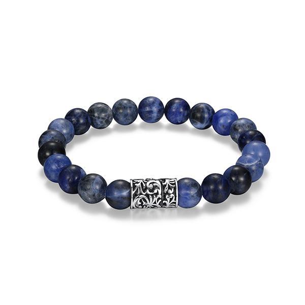 Sterling silver CJ Ethos CHISEL rhodium plated 10mm genuine sodalite bracelet