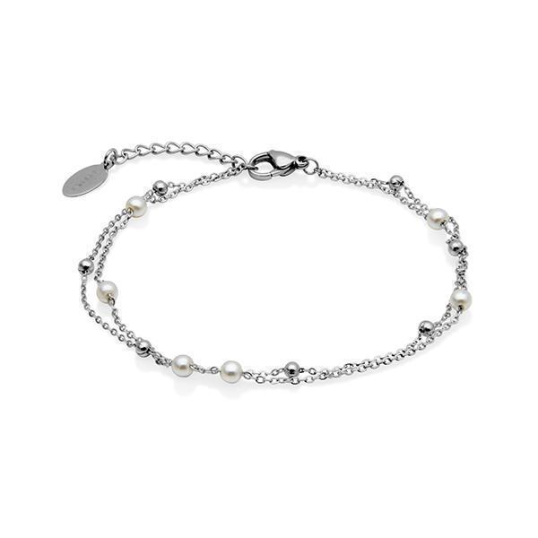 CJ Steelx 4mm Faux Pearl Double Chain Anklet - Silver
