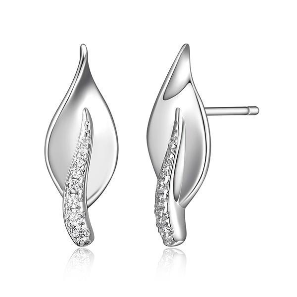 ER2LCH900-W Sterling Silver FOLIAGE Leaf Cubic Zirconia Stud Earrings