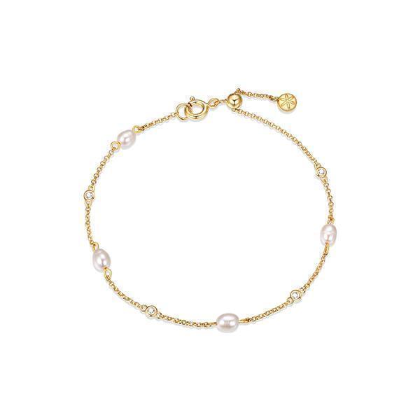 Fleur de Vie Collection Diamondlite Cubic Zirconia and Pearl Adjustable Station Bracelet - Gold