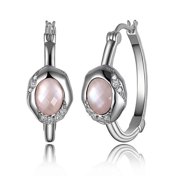 ER2LC4H97-W Sterling Silver Mother of Pearl with Crystal Overlay 25mm Hoop Earrings