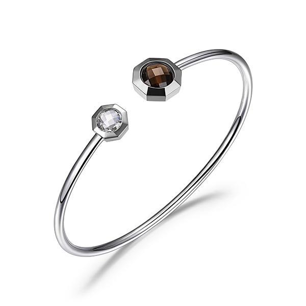 BR1LAE4C-W-6.75 Edge Cubic Zirconia and Quartz Flexi Open Bangle Size 6.75