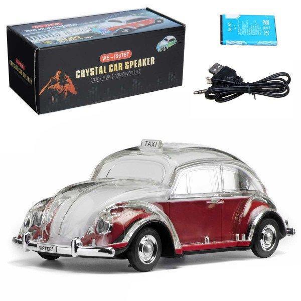 Crystal Clear Beetle Style Design Taxi Car Portable Bluetooth Speaker KIWS1937 for Phone, Device, Music, USB - Red