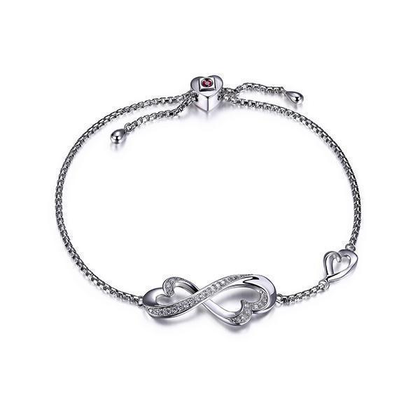 BR1LAAH-W "Amour" Sterling Silver Double Heart Bolo Bracelet
