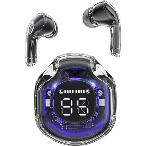 Elite Transparent In-Ear TWS Headphones Clear Precision Sound with Real-Time Battery Display KIBW09SC for Universal Cell Phone And Bluetooth Device - Black