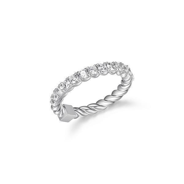 RR4LAE3-W-7 "Nautical" Rope Finish with Round Cubic Zirconia Ring - Silver