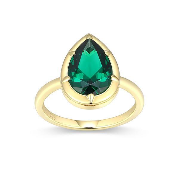 R34ATSDGK-Y-8 Sterling Silver Emerald Nano Bezel Set Pear Shape Ring Size 8