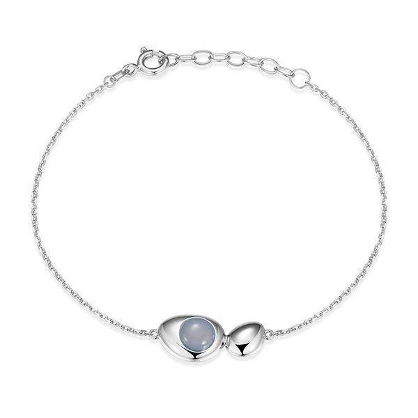 BR1ADSFA4-W-6.5 Sterling Silver Blue Chalcedony Two Pebble Bracelet Size 6.5