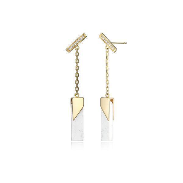 E32LCHC-Y "Spatial" Sterling Silver Howlite and Cubic Zirconia Bar Drop Stud Earrings