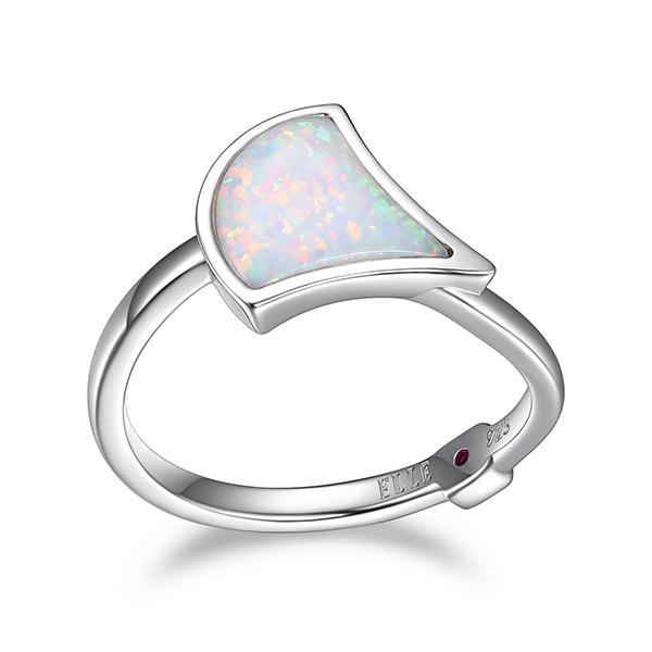 RR4LABZ39-W-6 Sterling Silver DELTA Triangular Created Opal Ring Size 6