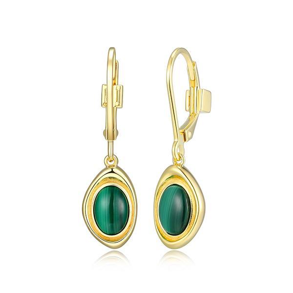 E32LCUT30-Y Sterling Silver OASIS Oval Malachite Leverback Earrings