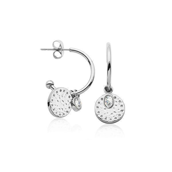 CJ Steelx Disc and Clear Crystal Hoop Earring
